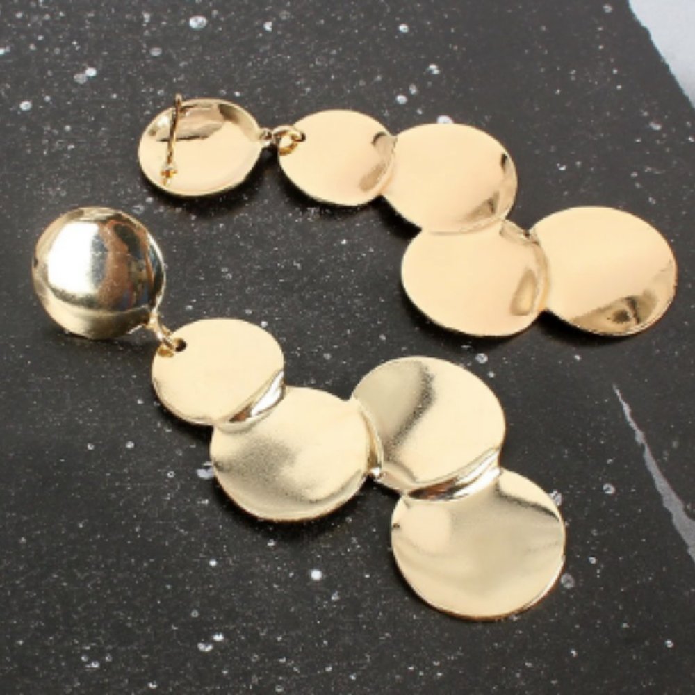 NWOT | Disc tassel drop earrings, gold plated for pierced ears - Picture 3 of 4